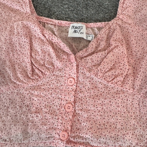 Princess Polly Women's Crop Top Puff Sleeve Pink Floral Button Down SZ 8 - Picture 5 of 9
